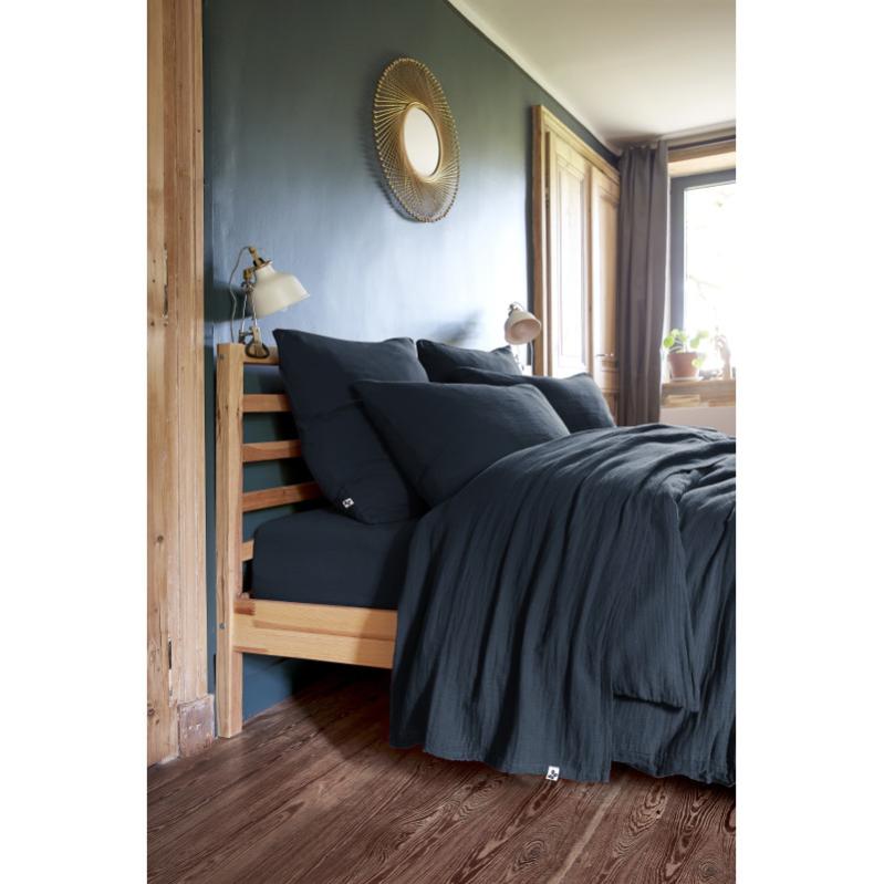 Drap plat 240 x 300 cm en double gaze de coton bleu nuit - PEPA - 2