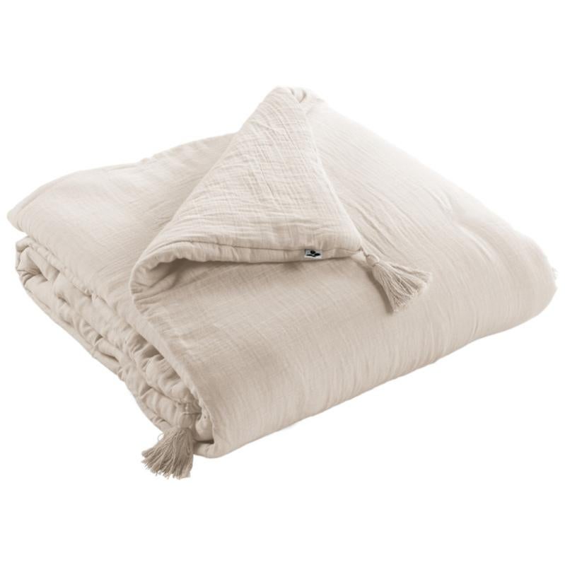 Édredon Panama 90x190 Cm Avec Pompons En Jute Noir - Coton Et Polyester Doux
