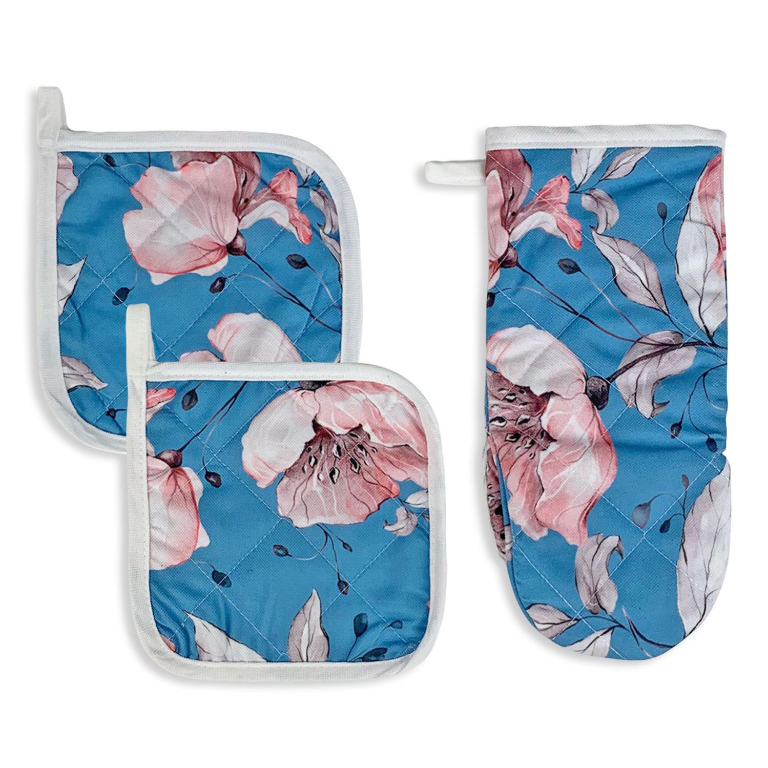 Set 4 Presine Da Cucina In Cotone - Motivo Piante Profumate, Colore Sabbia 20x20 Cm