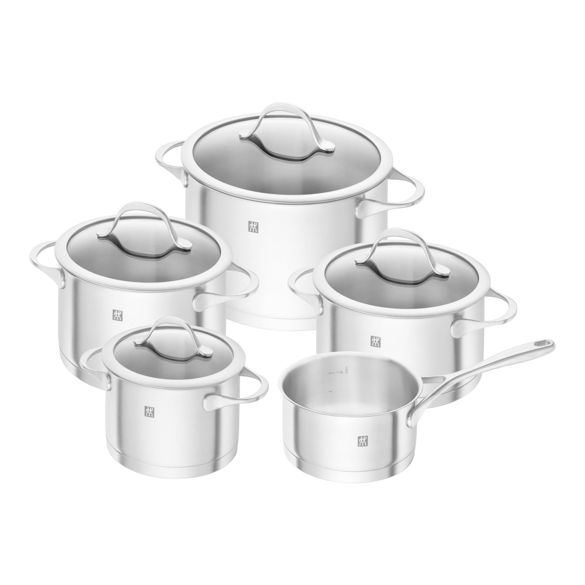 Set Pentole Zwilling 5 Pezzi | Acciaio Inox 18/10 | Per Induzione | Con Coperchi In Vetro