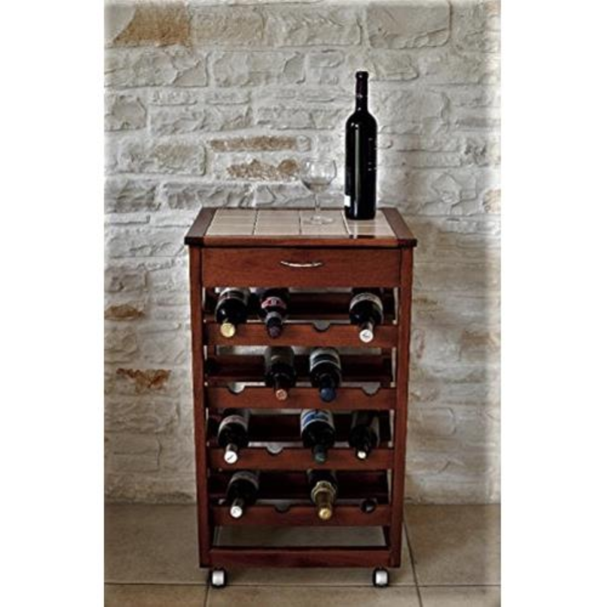 Carrello Portafrutta Vesuvio Con Cassetto Pane - Legno Naturale, Ruote - Foto 9