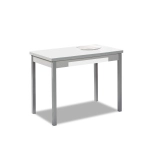 Mesa de cocina de cristal de 90x50 cm. extensible Tipo libro a 90x100 con  cajón.