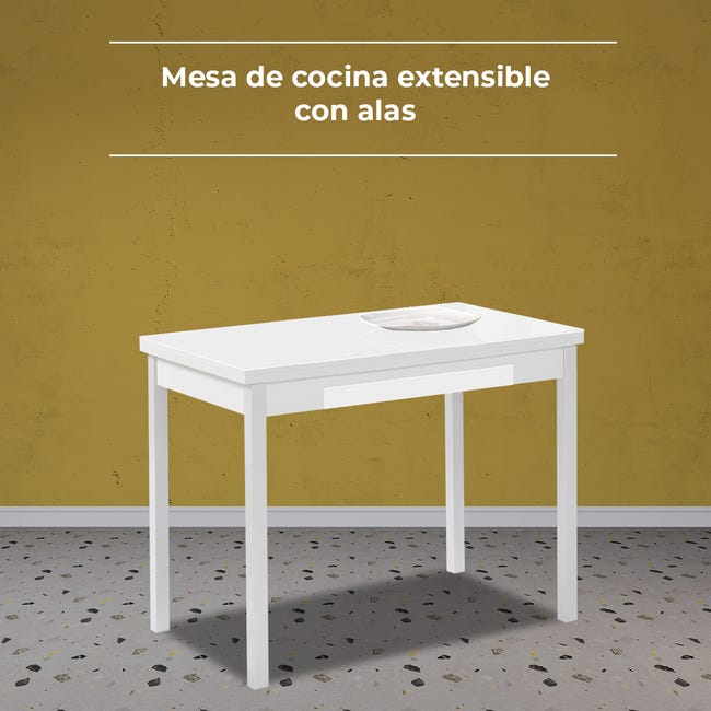 Mesa de Cocina Pisa 90 x 50 cm de Cristal Extensible a 140 cm con Cajón
