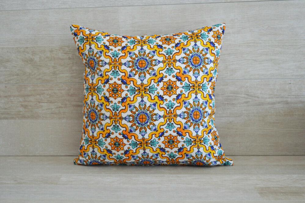 Federa Cuscino Patchwork Fatta A Mano Dall'India – Blu, 40x60 Cm, Cotone Con Ricamo