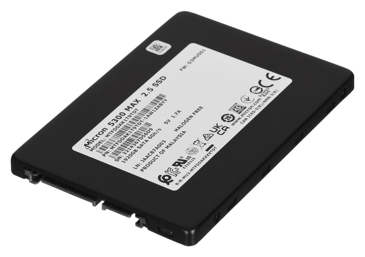SSD Micron 5300 MAX 1,92 To SATA 2,5" MTFDDAK1T9TDT-1AW1ZABYY (DWPD 5 ...