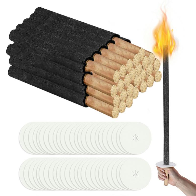 Lot De 100 Torches Extérieur - Combustion 90-100 Min - Manche Bois 12cm - Pour Feu De Camp, Fêtes