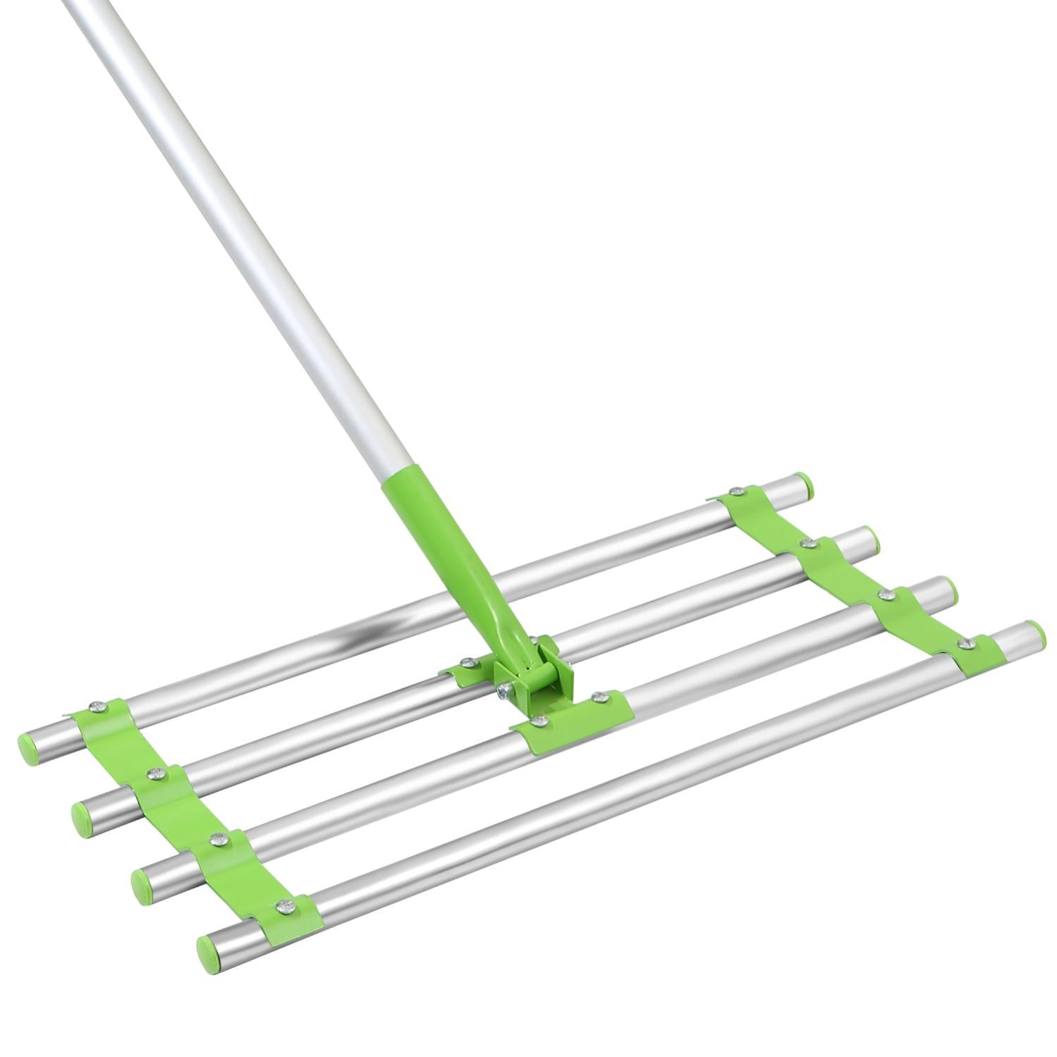 Raclette à Gazon Pliable 45x65cm - Râteau Nivellement Pelouse Professionnel - Acier Inoxydable - Longueur Réglable 182cm