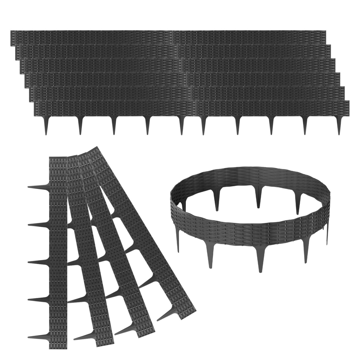 Bordo Per Aiuole In Plastica PP Effetto Rattan, 10 M (10 Pezzi Da 1 M), Grigio, Altezza 20 Cm, Incastrabile, Resistente UV E Alle Intemperie