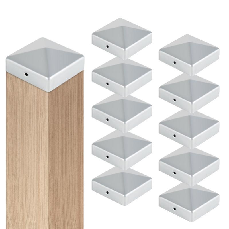 10 Tappi Piramidali Durevoli Per Pali Per Recinzione Protettiva Per Pali In Legno, Argento 71 X 71 Mm 90944803