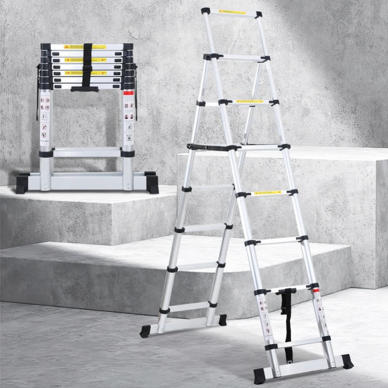 Scala Telescopica 2,0m+2,3m Fino A 150 Kg Scala Stabile In Alluminio Con Trave Di Bilanciamento Carico Massimo 150 Kg 90780942 - 10