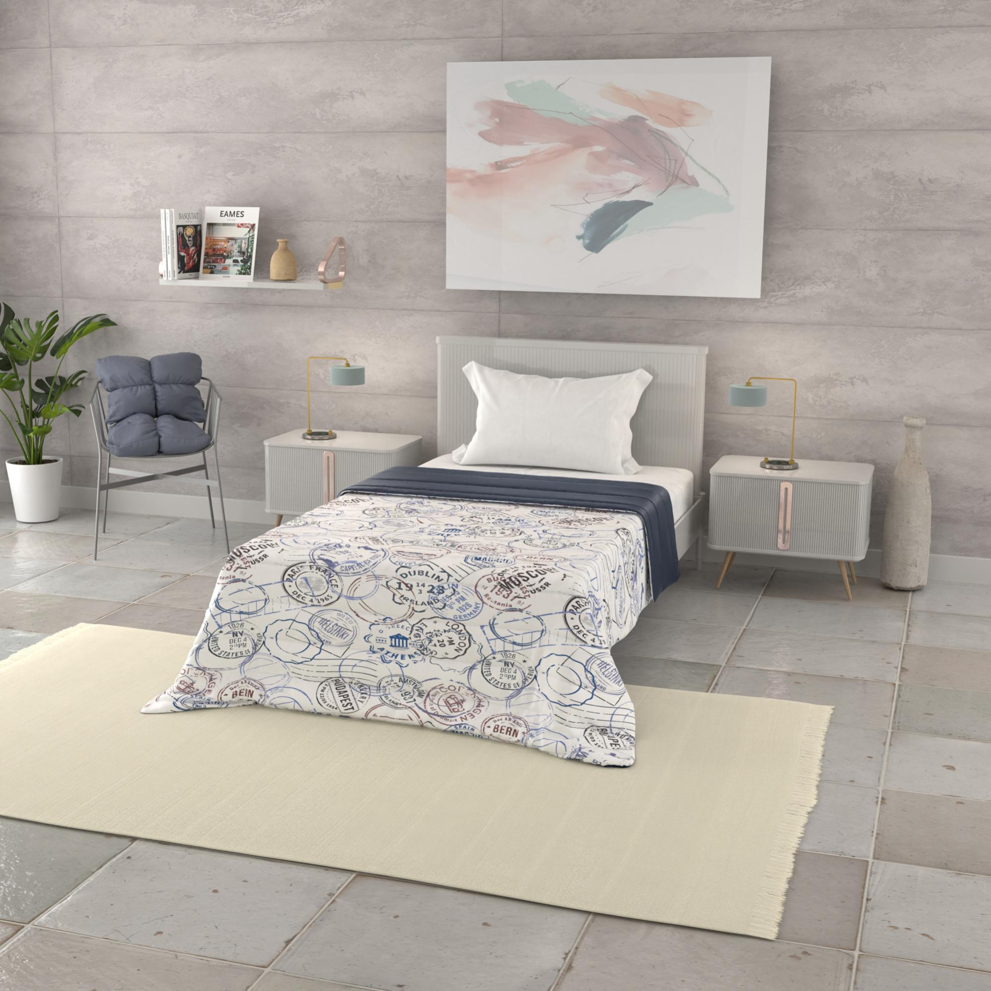 Trapuntino Estivo Leggero 100% Cotone: Volare Con Mongolfiere Blu - Pensieri Delicati, Made In Italy (Singolo)