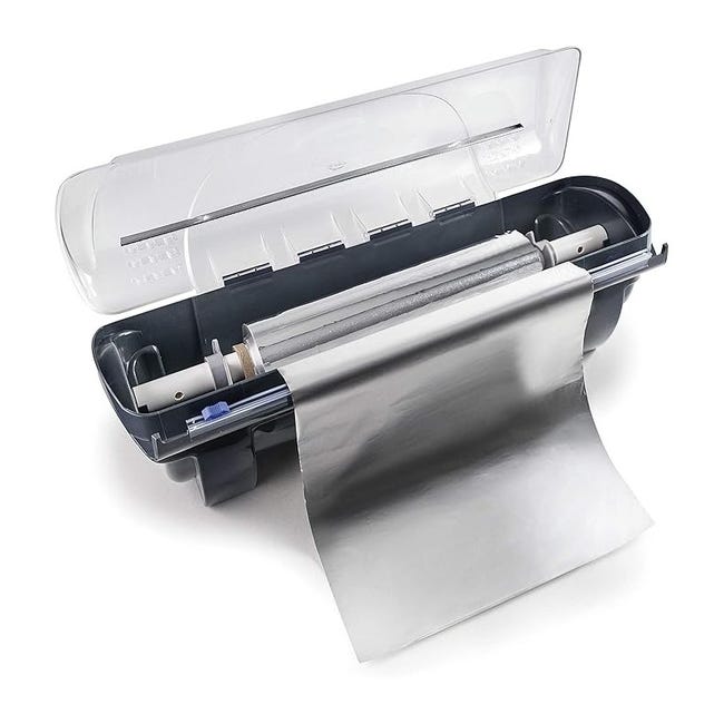 Porta Rollos plastico para Papel Film y Aluminio Cortador Gris
