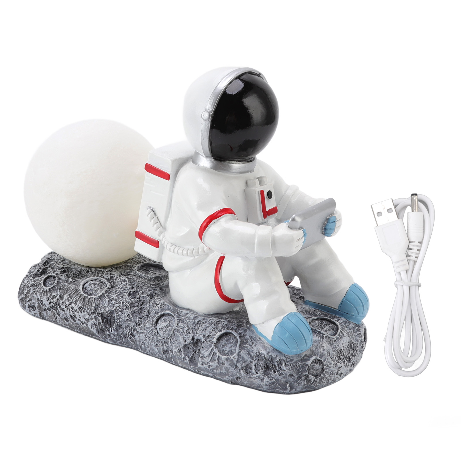 Lámpara led de luna de astronauta - decoración de resina con un astronauta regresando a la luna