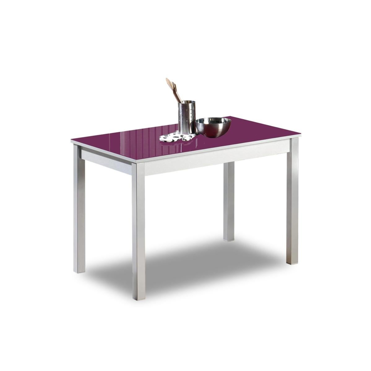 Mesa de cocina fija - 90x50 cm - estructura color aluminio - tapa cristal color berengena