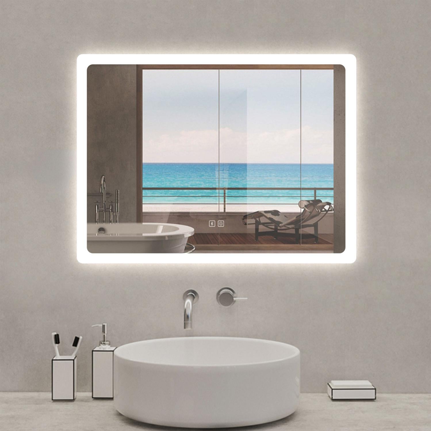 LAIYA Specchio Da Bagno LED 71x91 Cm Con Luci Anteriori, Antiappannamento, Touch, 3 Temperature Di Luce, Montaggio A Parete, Argentato - 3