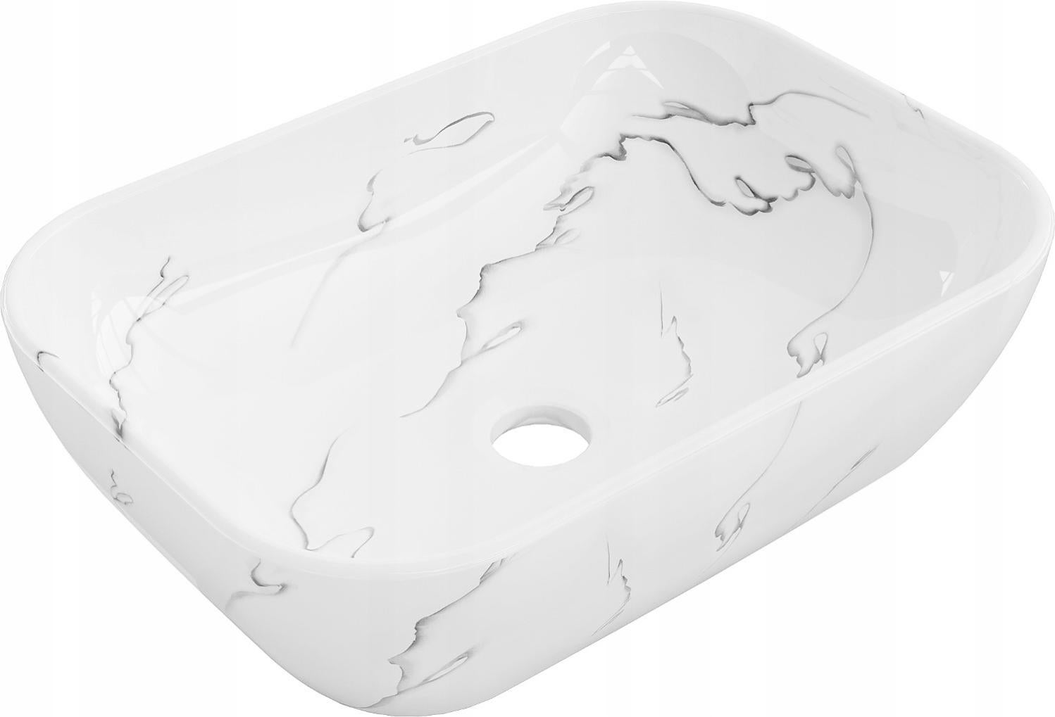 Vasque à poser rectangulaire, céramique 45,5x32,5x13,5 cm Blanc/gris