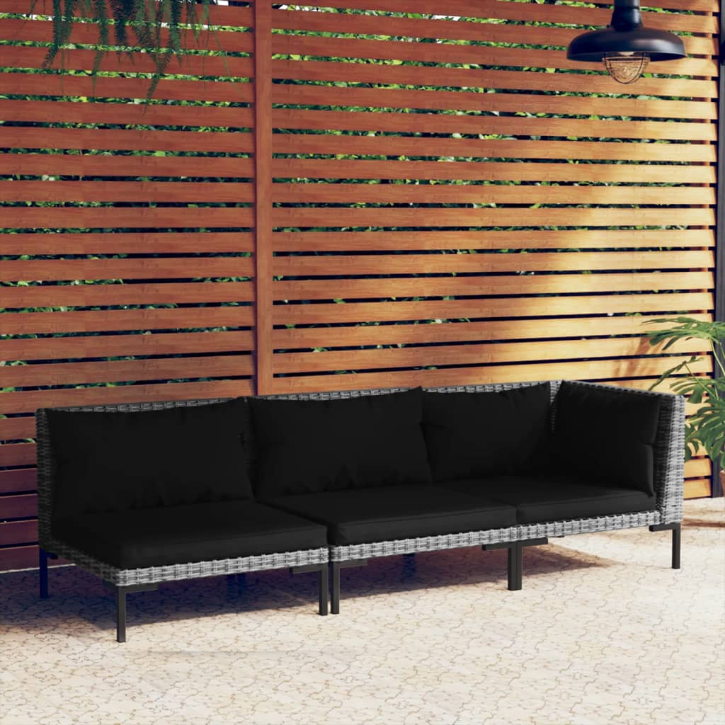 Muebles de jardín 3 piezas gris oscuro resina tejida de media caña