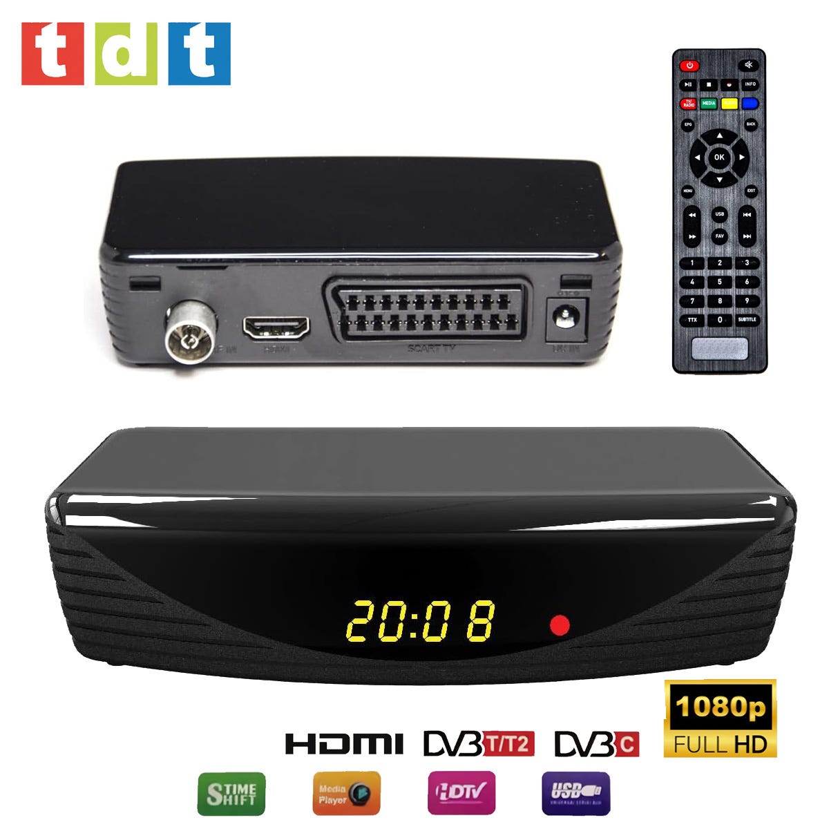 Receptor TDT HD Klack T30 Sintonizador DVB-T2, USB, HDMI