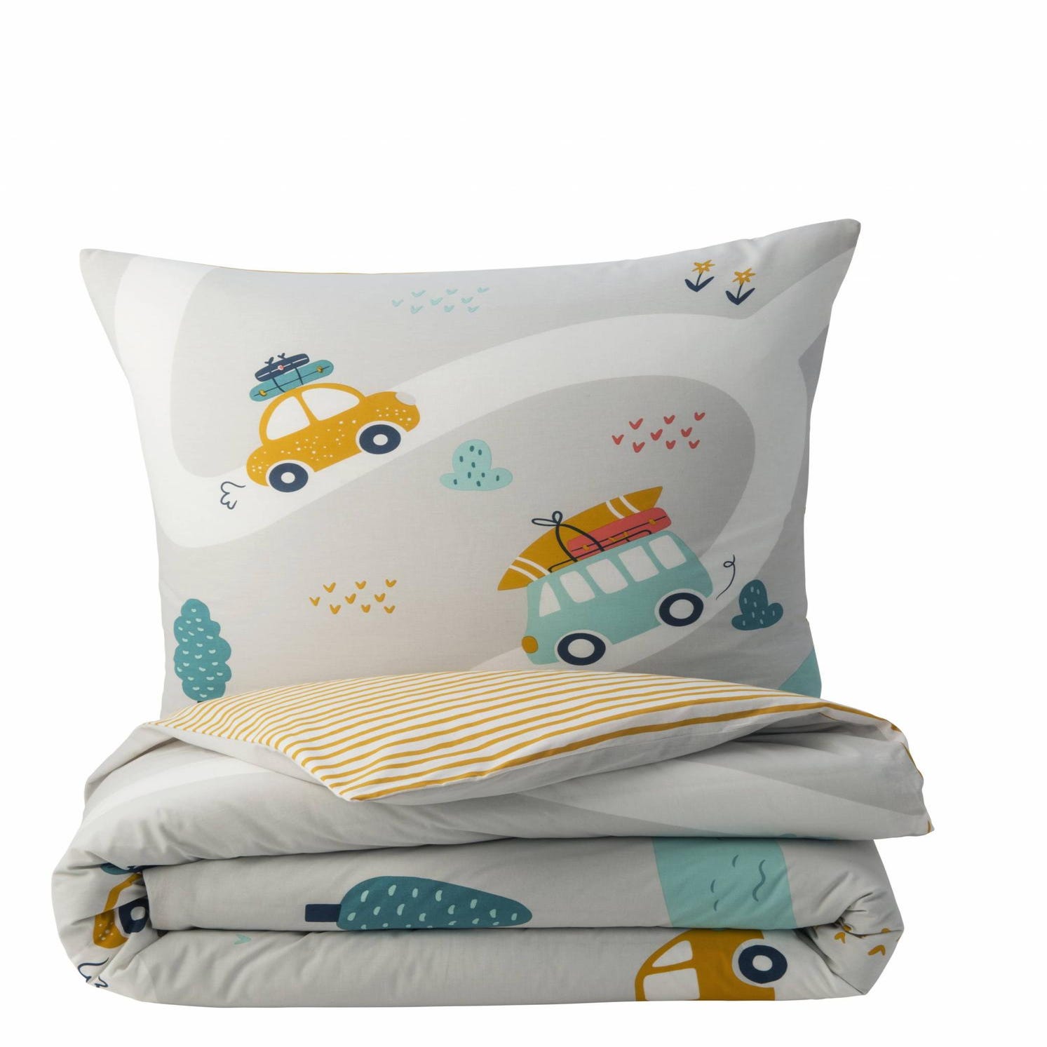 Parure De Lit Réversible Fox & Woodland Friends - Housse De Couette + Taie, Vert, 135x200 Cm