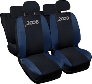 Coprisedili Auto Per Peugeot 107 - Nero, Con Poggiatesta Integrato, Made In Italy, Set 7 Pezzi