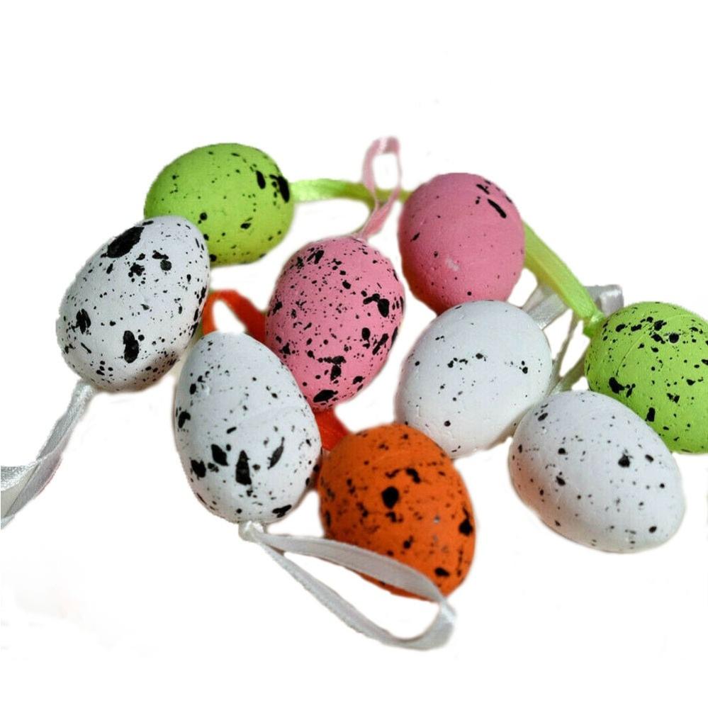 24 Uova Di Pasqua Decorative In Plastica, Multicolore, Con Nastri Per Appendere, Per Albero E Addobbi Pasquali, 6x4 Cm