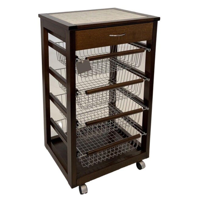 Carrello Cucina In Legno Per Porta Frutta Verdura 3 Cestini Acciaio E Ripiano Mattonelle Con 4 Ruote Per Spostamenti Casa Noce Scuro 89004776 Carrello Cucina In Legno Per Porta Frutta Verdura 3 Cestini Acciaio E Ripiano Mattonelle Con 4 Ruote Per Spostamenti Casa Noce Scuro 89004776