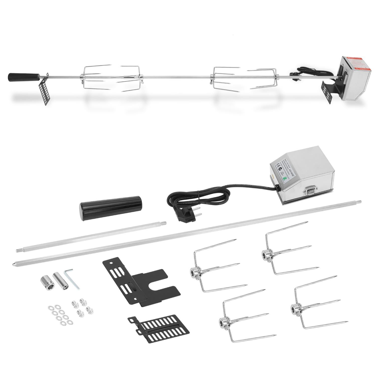 Tourne-Broche Électrique BBQ-Toro - 11 Brochettes - Acier Inox - Réglable 70x26-40cm - USB/Prise