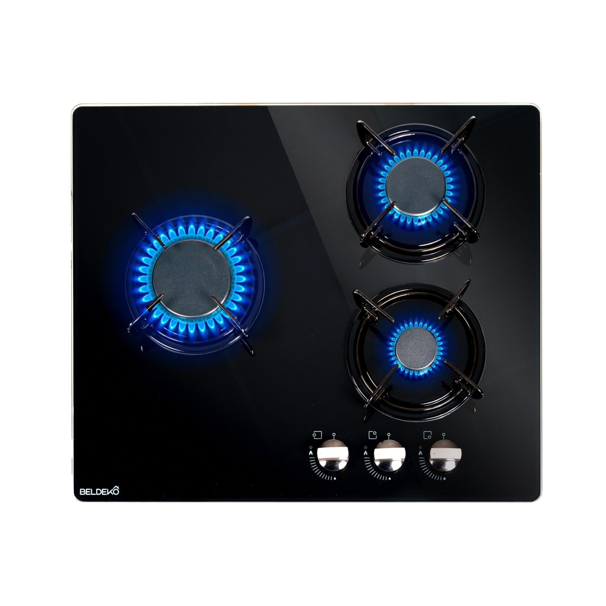 Plaque de cuisson Gaz verre noir 3 foyers BELDEKO Gaz ville et bouteille Leroy Merlin
