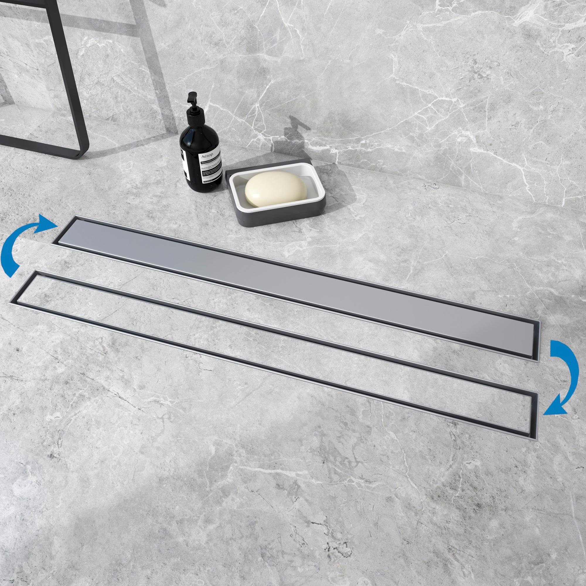 YJYKXP Scarico a Pavimento Acciaio Inox Canalina di Scarico Rettangolo 30CM Canale di Scarico Antiodore Giardino e Cucina con Filtro per Capelli e Rivestimento Sfoderabile, Alto Flusso,Brushed Nickel