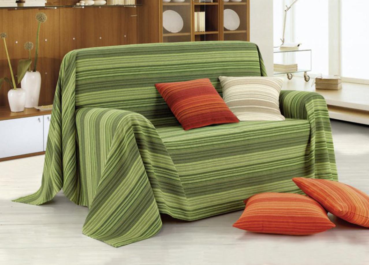 Telo Arredatutto Multiuso Copriletto E Copridivano - Cotone E Poliestere Linea Multirighe 220x260 Cm (Color Silver) - Made In Italy
