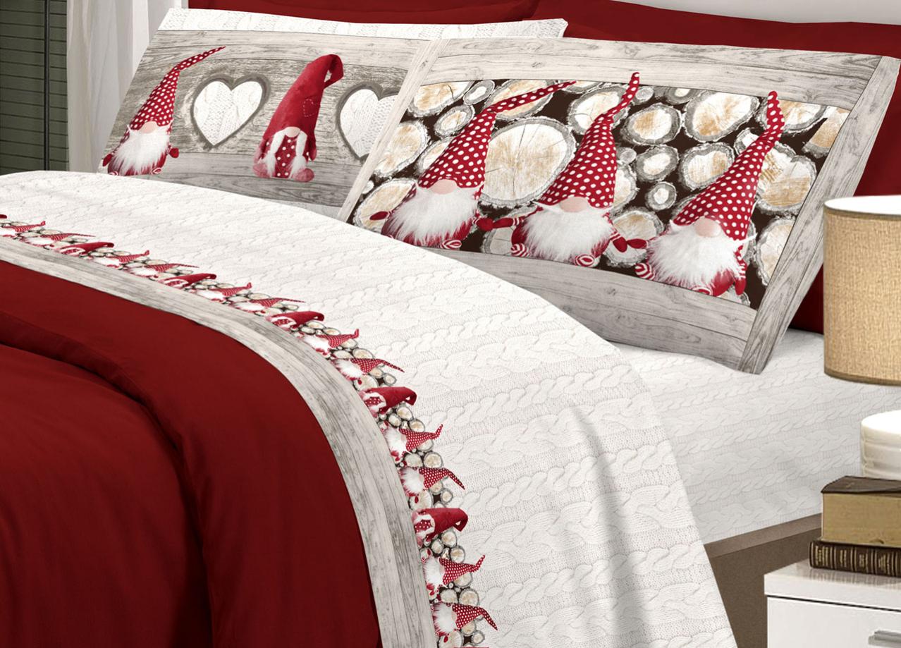 LINKHOFF Biancheria Da Letto In Flanella Natale - 2 Pezzi, 135x200 Cm, 100% Cotone, Rosso Con Cervi - 3