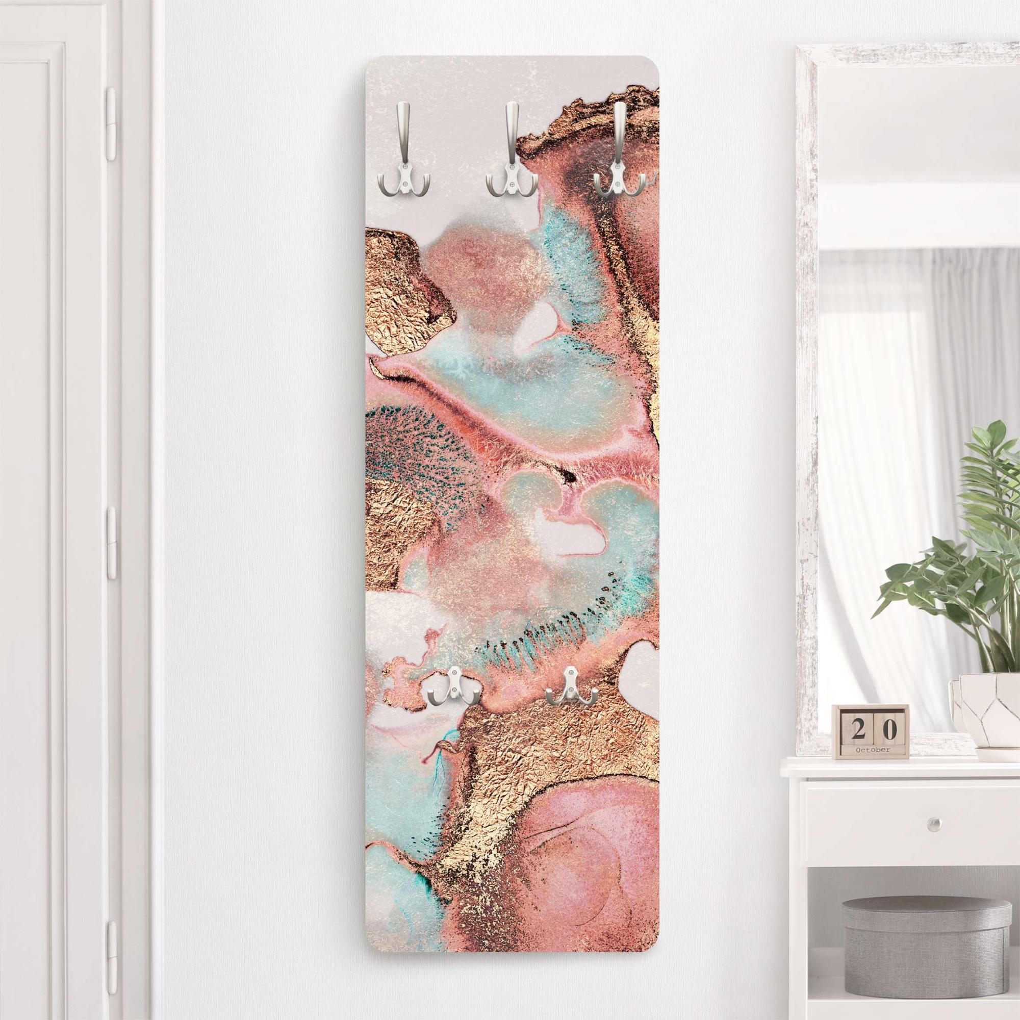 EZIVIEZ Appendiabiti Moderno In Metallo Dorato Con Base In Marmo Naturale - 8 Ganci - Regolabile In Altezza (168 Cm) - Per Ingresso E Corridoio - 3