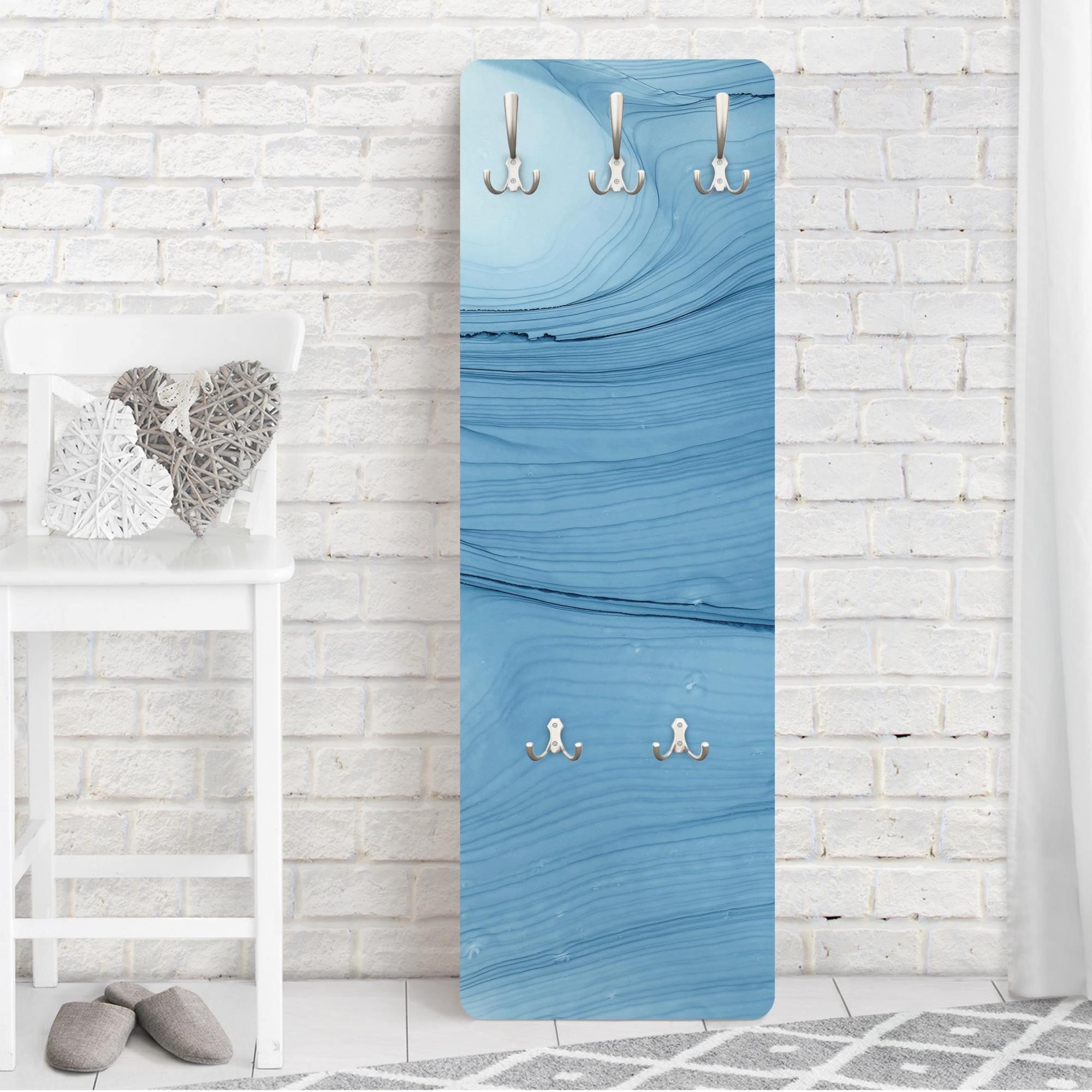 Portemanteau Mural Vintage En Laiton D0045 - Bleu Et Or Satiné - Neuf