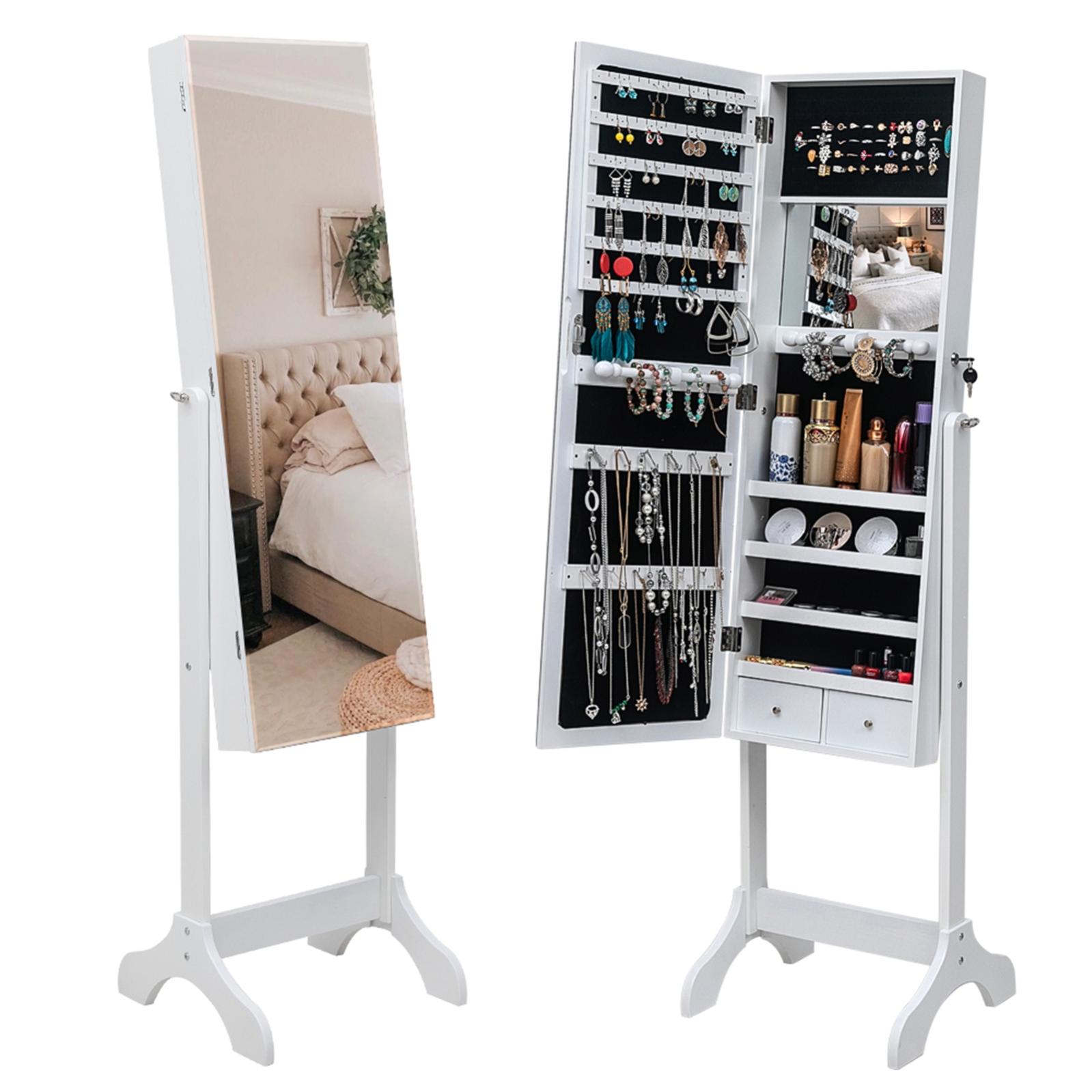 Armoire à Bijoux Avec Miroir Complet - 2 En 1, Rangement Organisé, Clés De Verrouillage - Noir
