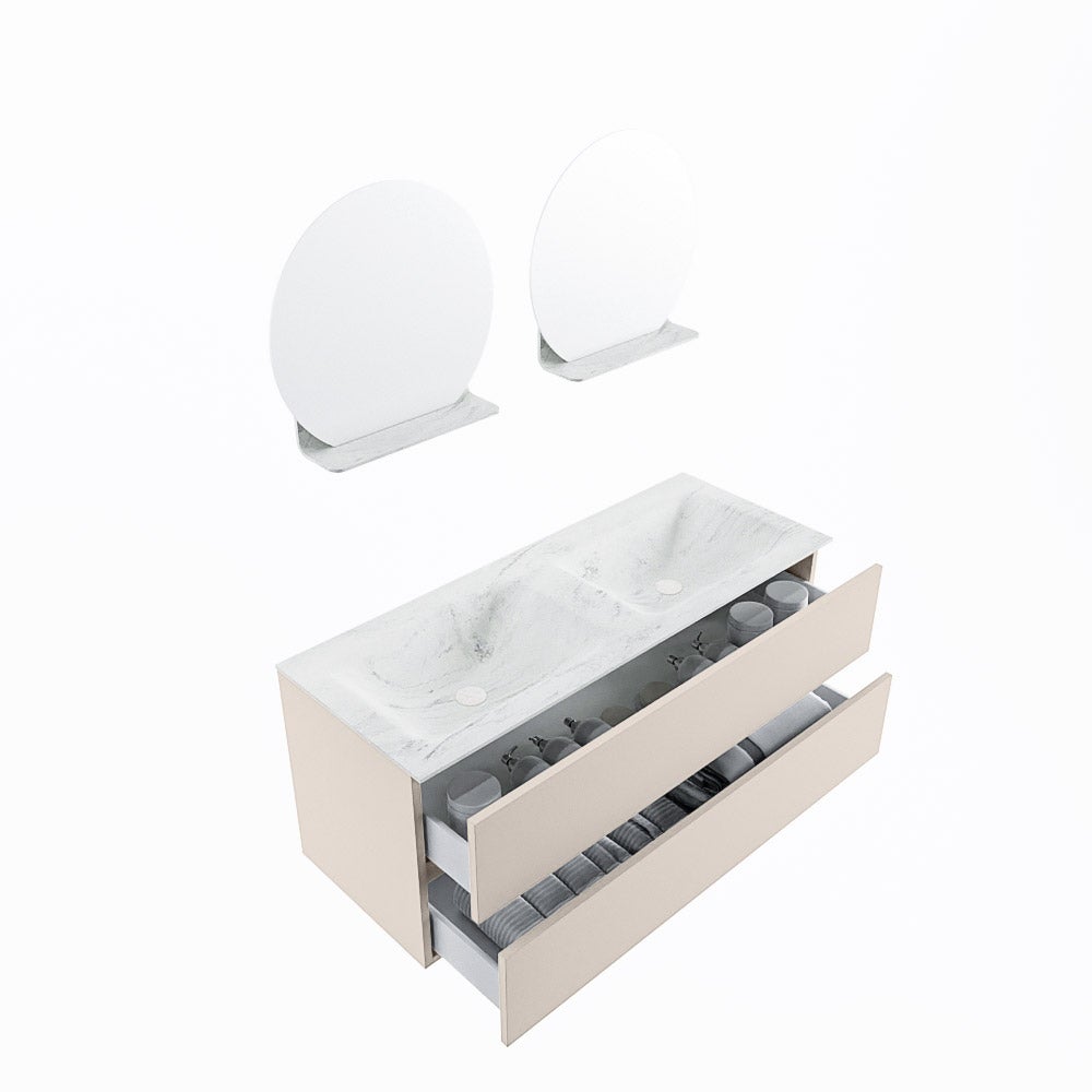 Pack AUNIS 120 cm blanco + doble lavabo + doble espejo cápsula - Mapau