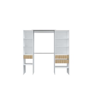 Dmora Armario Armario abierto, Vestidor, con 5 estantes abiertos, 1 cajón y  dos perchas, Color Blanco
