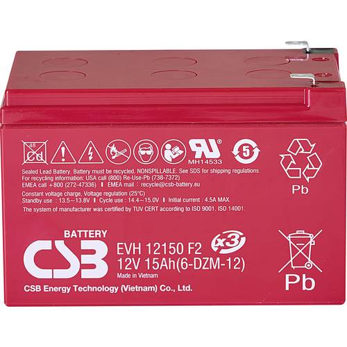 CSB Battery EVH 12150 EVH12150X3 Batterie au plomb 12 V 15 Ah plomb ...