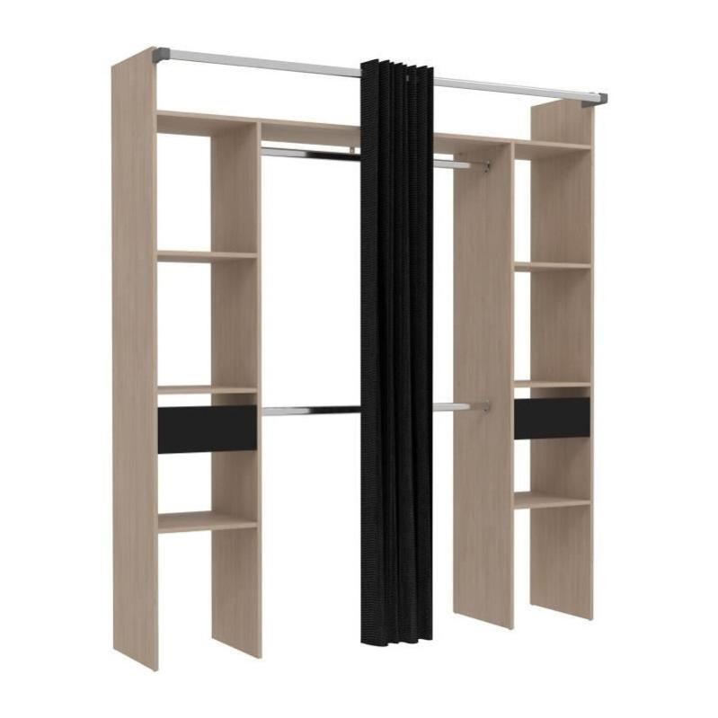 Kit dressing ARTIC EKIPA Décor mélaminé chene jackson et noir 2 penderies + 2 tiroirs L176