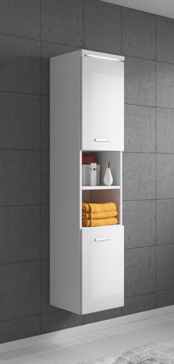 Armadietto Bagno Pensile 80 Cm - Moderno, Senza Maniglie, In MDF Bianco Opaco/Lucido