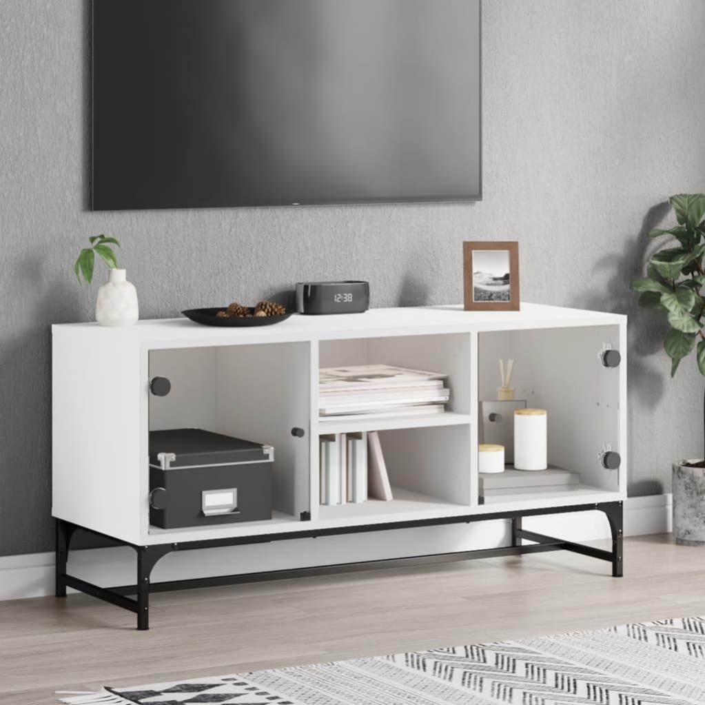 Meuble TV，Banc TV Moderne，Meuble de Rangement avec portes en verre