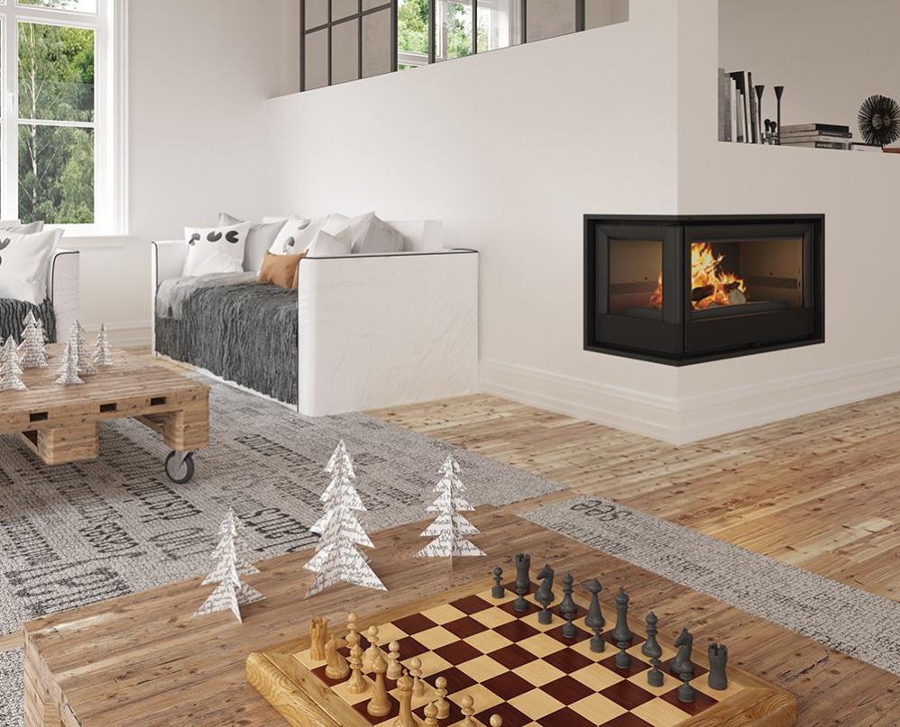 Insert cheminée à bois Holguin avec turbine 17,5 kW 2 vitres gauche + 2 bouches recuperateur