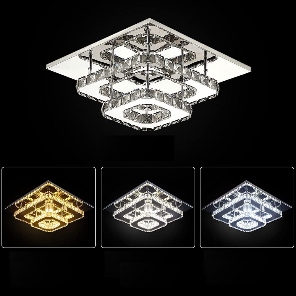 Plafonnier LED, 12W Lustre En Cristal, Ronde Éclairage De Plafond