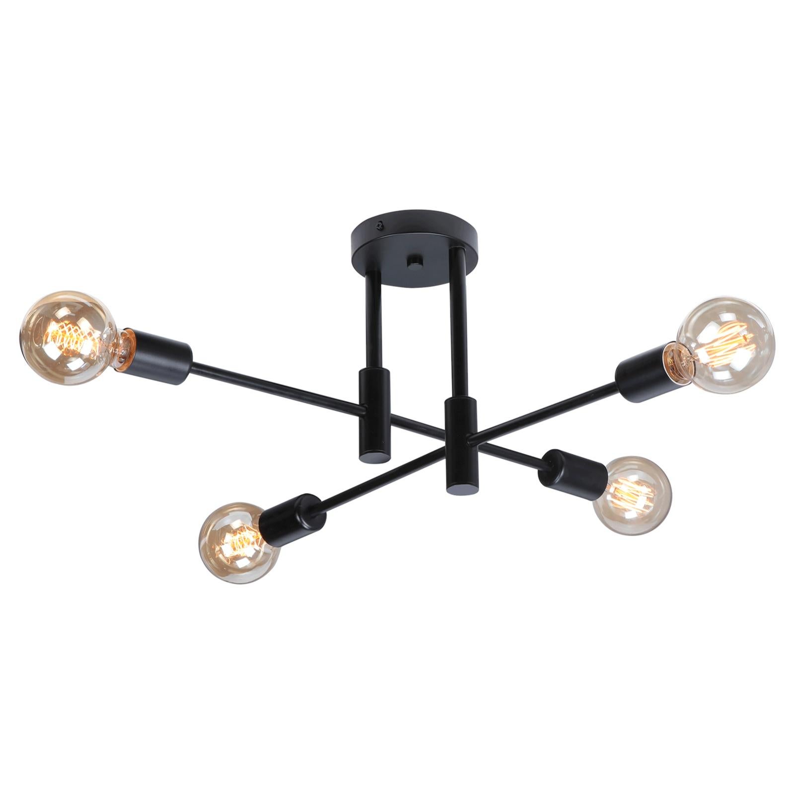Lustre Moderne 6 Lumières Semi-Encastré Noir Et Or - Pour Salon, Chambre Et Salle à Manger