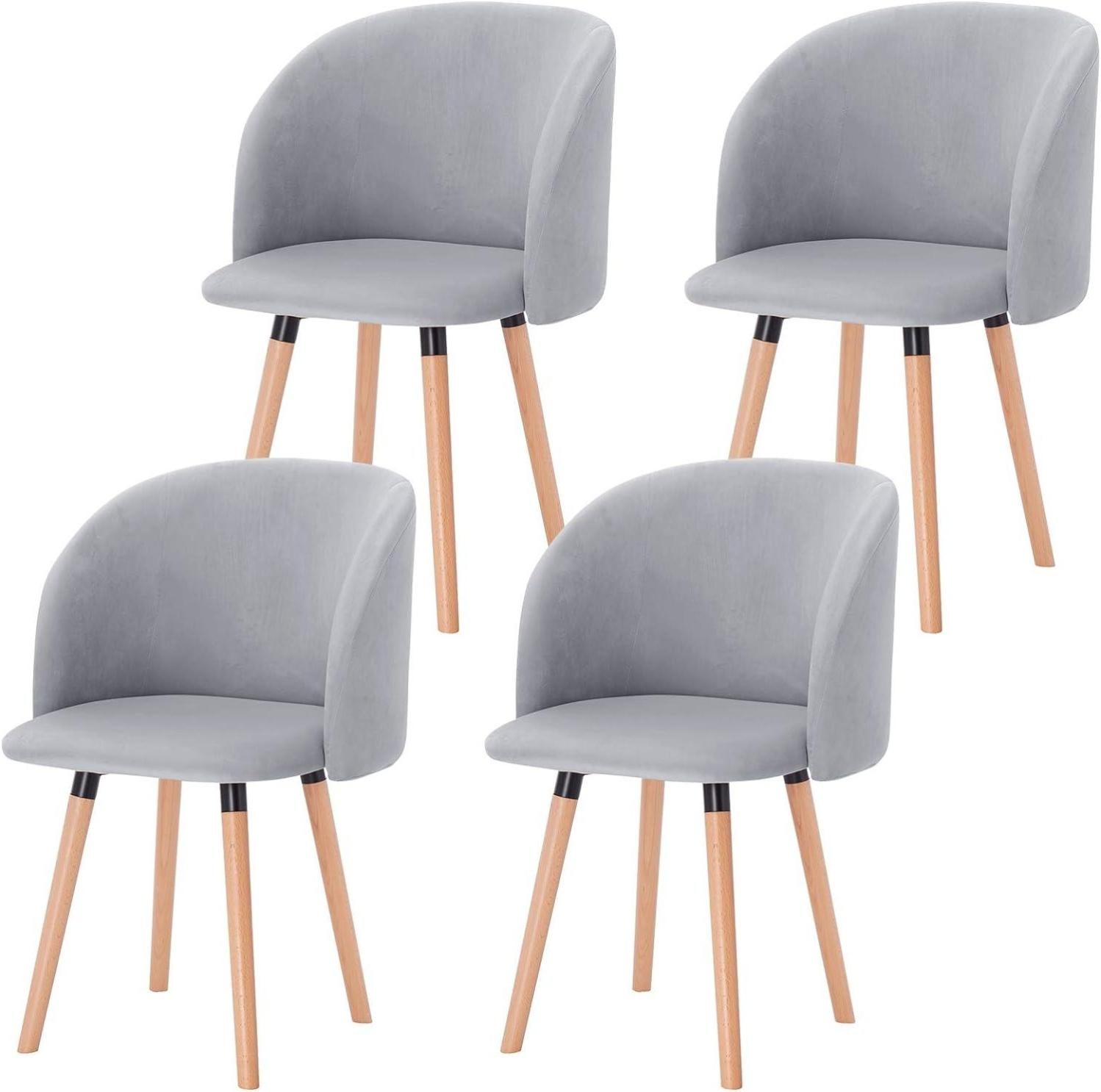 WOLTU Lot De 4 Chaises Salle à Manger Velours Gris Foncé – Dossier Haut Ergonomique, Siège Rembourré Confort, Pieds Métal Modernes BH379dgr-4