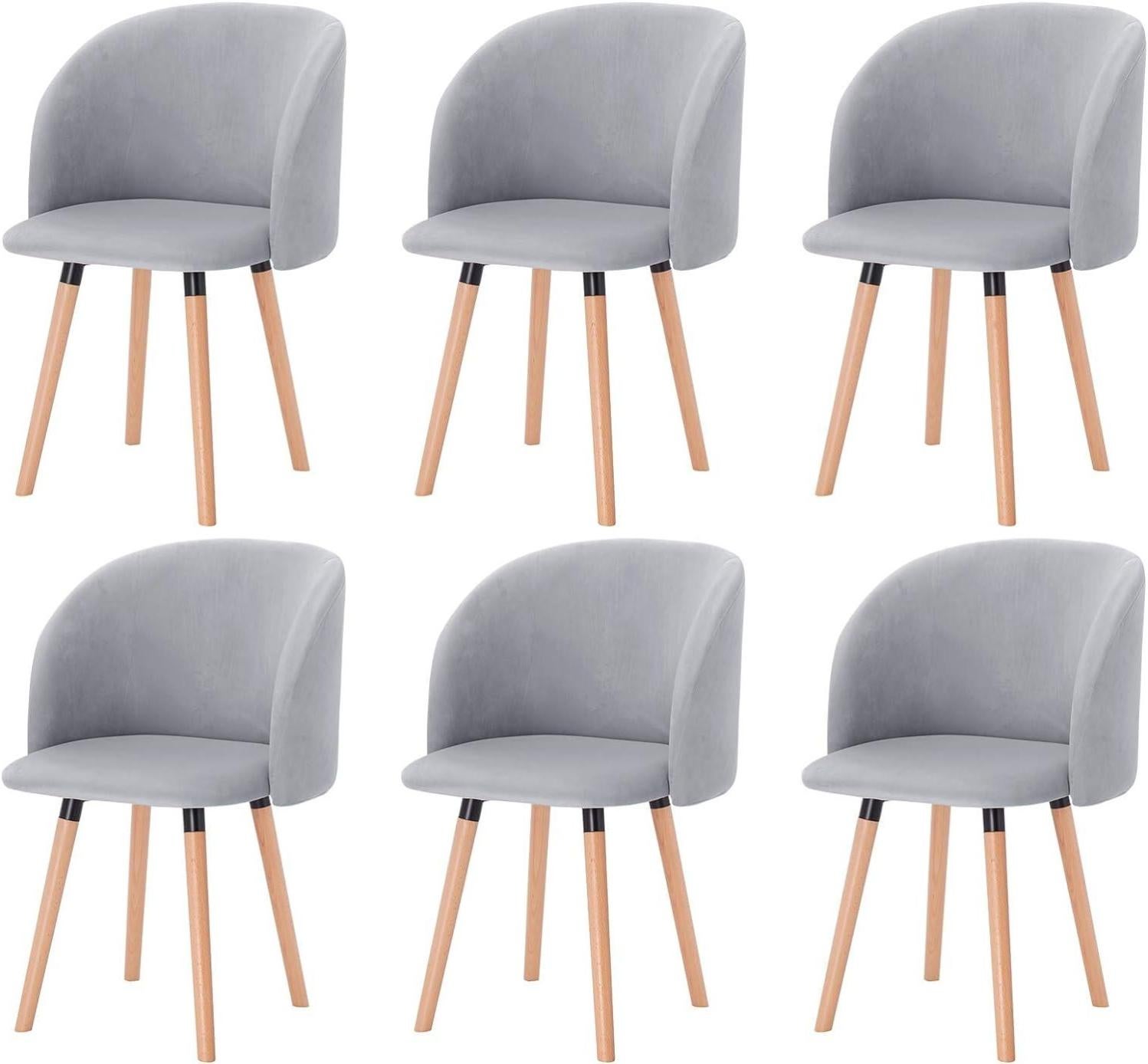 Lot De 6 Chaises Salle à Manger Aspect Velours Gris - Style Rétro, Piétement Métal