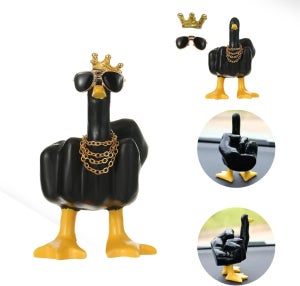Statuette Canard Punk Goth - Résine Noire - Petit Décor Rock - Collection Figurine Gothique - Modèle Jaune