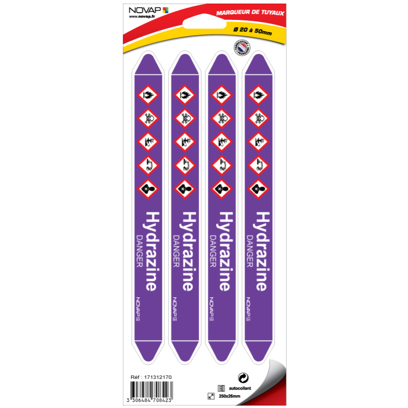Marqueurs De Tuyauterie GAZ OXYGÈNE - Planche De 10 étiquettes 150x12 Mm - Normes CLP/GHS - Autocollantes