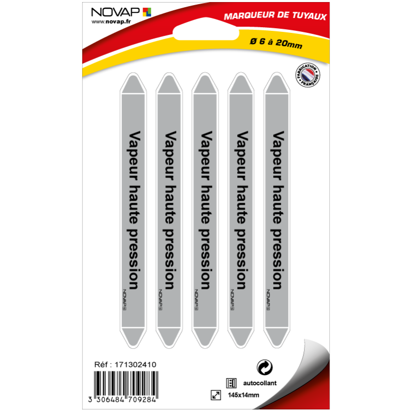 Marqueurs De Tuyauterie Oxygène - Lot De 5, Pour Diamètres 6 à 20 Mm, Conforme Normes