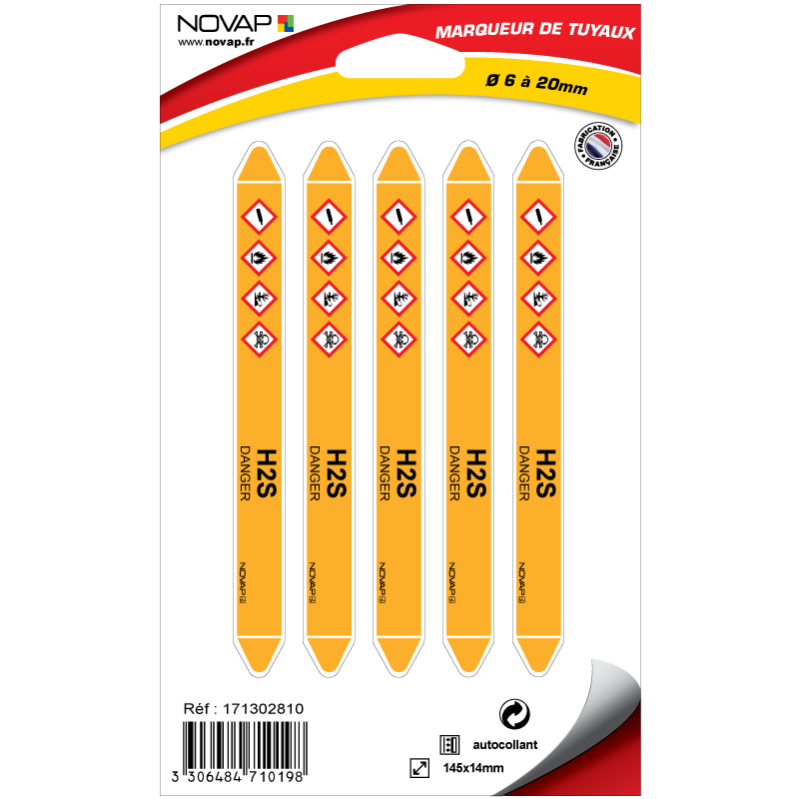 Marqueurs De Tuyauterie GAZ OXYGÈNE - Planche De 10 étiquettes 150x12 Mm - Normes CLP/GHS - Autocollantes