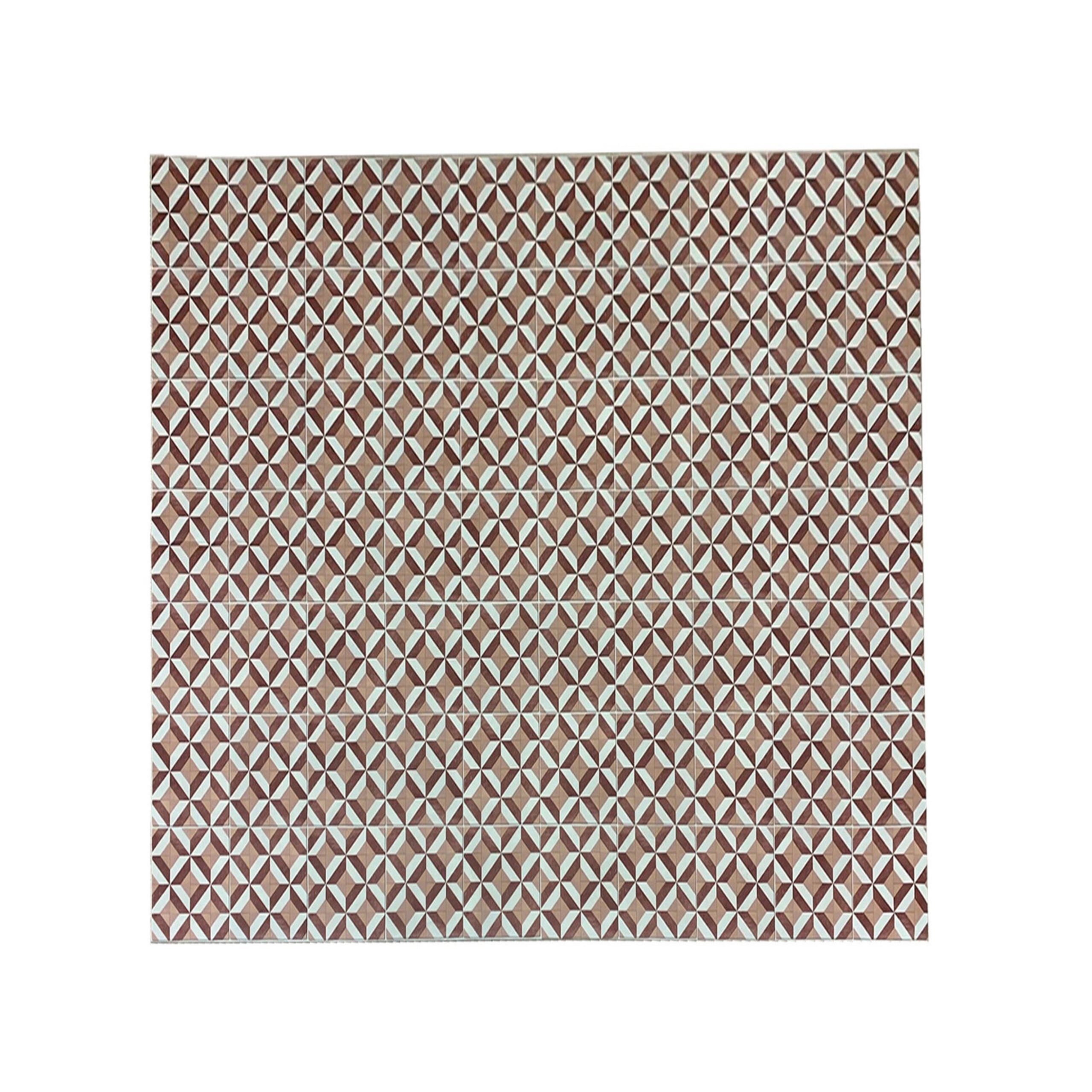 Alfombra vinilo hidráulica, de rombos color salmón, beige , marrón y blanco, -alfombras tadi &imperio 1979 -140x200 cm